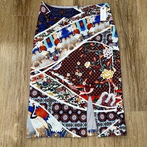Anthropologie | Anthropologie Multicolor Floral & Crane Midi Skirt